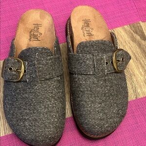 Corkys Gray Wool Slip-On Clogs with Gold Buckle